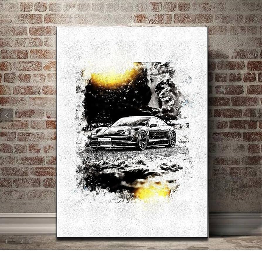 Amazon.co.jp: 現代絵画抽象レトロ黒車キャンバス絵画北欧高級車